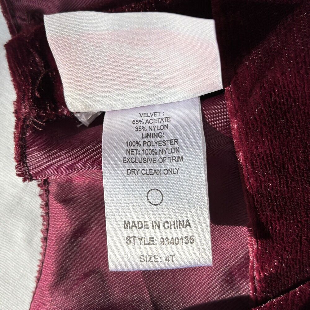La Princess Short Sleeve Girls Holiday Formal Dress Maroon Cream Floral Size 4T - Picture 10 of 10